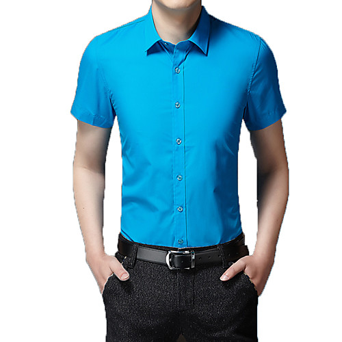 

Men's Solid Colored Shirt Basic Wedding Party Blue