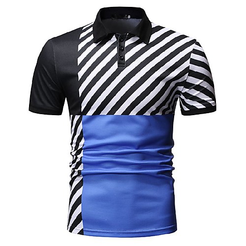 

Men's Striped Color Block Black & White Print Polo Business Work Blue / Red