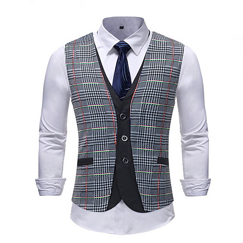 

Men's Vest, Plaid V Neck Polyester Gray / Slim