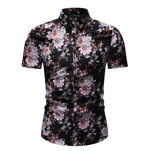 

Men's Shirt Graphic Floral Print Short Sleeve Athleisure Tops Basic Streetwear Rainbow