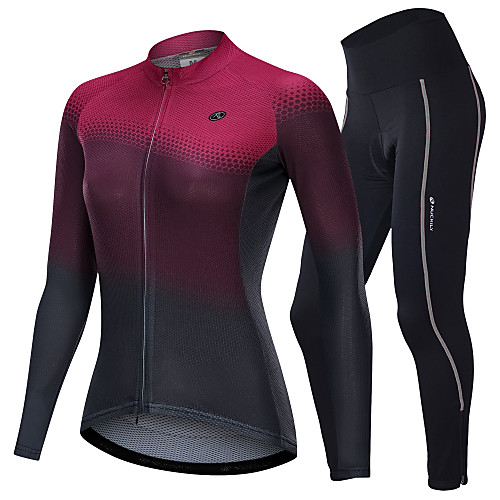 

Nuckily Women's Long Sleeve Cycling Jersey with Tights Winter Fleece Polyester Spandex Burgundy Dark Gray Gradient Bike Clothing Suit Breathable Sports Reactive Print Clothing Apparel / Micro-elastic