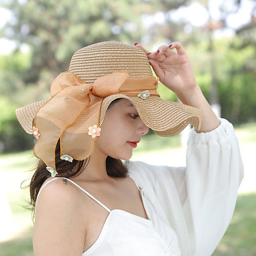

Women's Active Basic Cute Straw Straw Hat-Floral Solid Colored Spring Summer Purple Blushing Pink Khaki