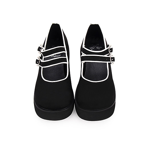 

Women's Lolita Shoes Punk Wedge Heel Shoes Stitching Lace 6 cm Black PU Leather Halloween Costumes