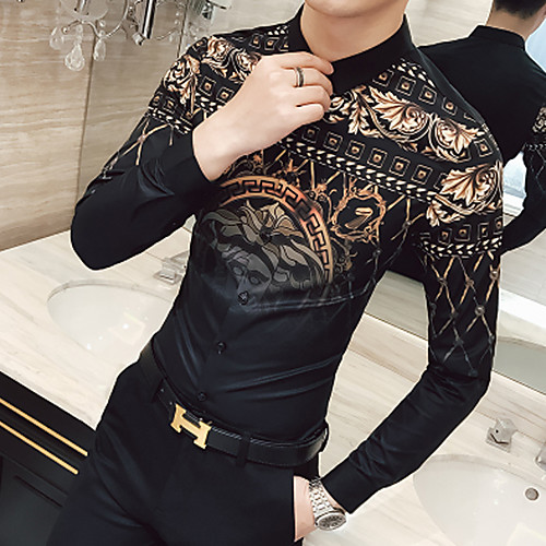 

Men's Geometric Print Shirt White / Black / Long Sleeve