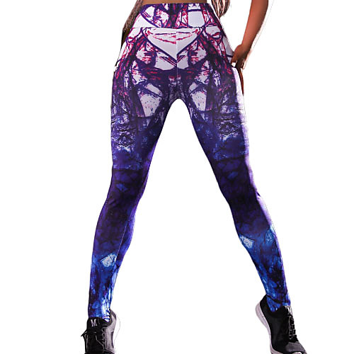 

Women's High Waist Yoga Pants Leggings Butt Lift Moisture Wicking Color Gradient Violet Gym Workout Running Fitness Sports Activewear High Elasticity Skinny