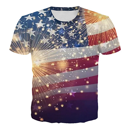 

Men's Plus Size Striped Geometric Print T-shirt Daily Casual Round Neck Rainbow / Summer / Short Sleeve