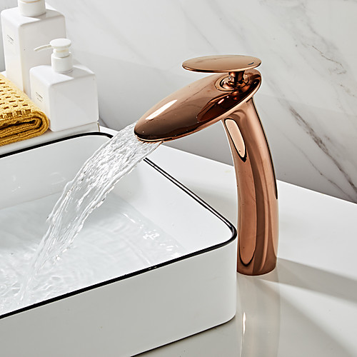 

Bathroom Sink Faucet - Waterfall Rose Gold Centerset Single Handle One HoleBath Taps