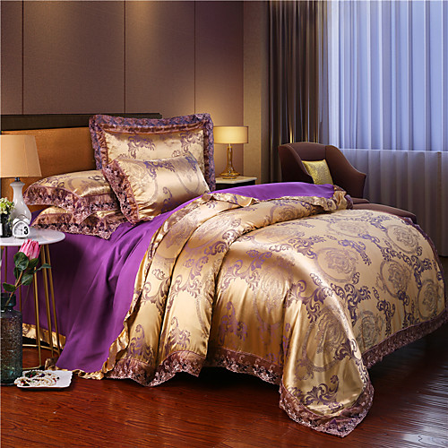 

Duvet Cover Sets European Lace satin jacquard Sheet 4 piece Bedding Set With Pillowcase Bed Linen Sheet Single Double Queen King Size Quilt Covers Bedclothes