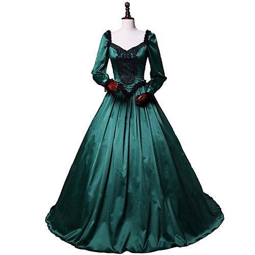 

Princess Maria Antonietta Rococo Victorian Vacation Dress Dress Party Costume Costume Prom Dress Women's Cotton Costume Dark Green Vintage Cosplay Masquerade Party & Evening Long Sleeve Floor Length