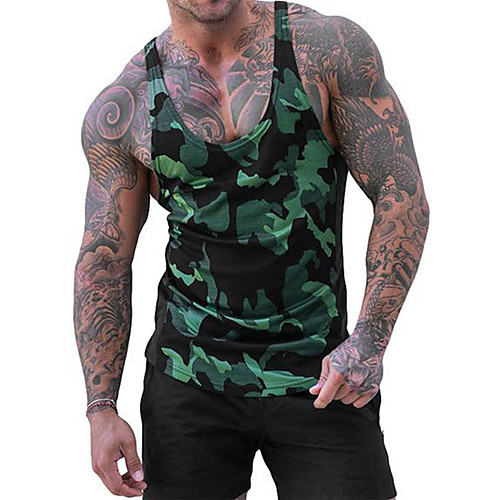 

Men's Plus Size Graphic Camo / Camouflage Print Slim Tank Top Active Daily Sports Gym Round Neck Black / Red / Army Green / Green / Gray / Summer / Sleeveless