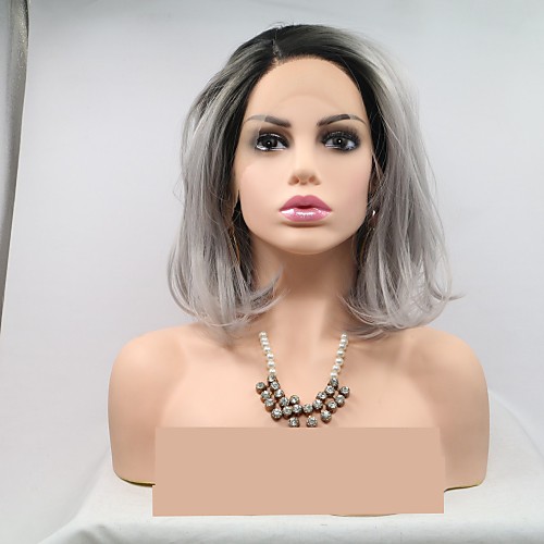 

Synthetic Lace Front Wig Curly Deep Wave Bob Layered Haircut Lace Front Wig Short Grey Synthetic Hair 12 inch Women's Women Ombre Hair Dark Gray Black Sylvia