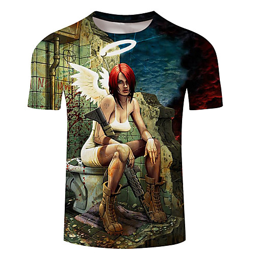 

Men's Plus Size 3D Skull Print T-shirt Round Neck Green / Portrait