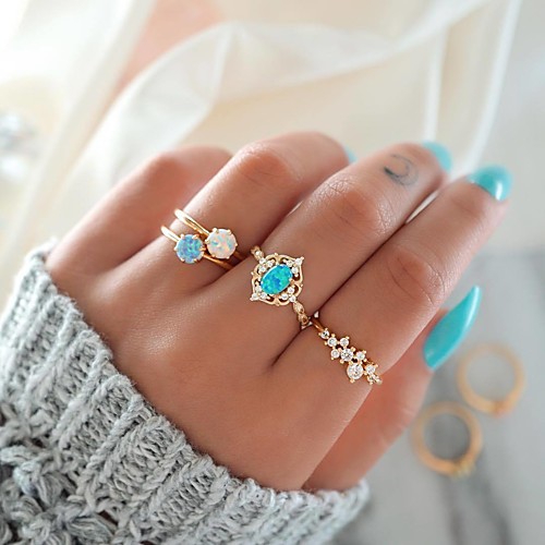 

Women's Nail Finger Ring Ring Set Midi Ring Opal 4pcs Gold Alloy Round Sweet Fashion Colorful Party Gift Jewelry Fancy Flower Candy Cool Lovely