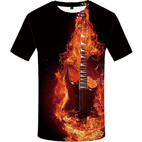 

Men's Plus Size Graphic Flame Print T-shirt Daily Casual Round Neck Rainbow / Summer / Short Sleeve