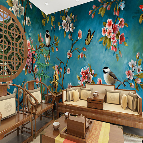 

Blue Background Flowers Birds Suitable for TV Background Wall Wallpaper Murals Living Room Cafe Restaurant Bedroom Office XXXL(448280cm