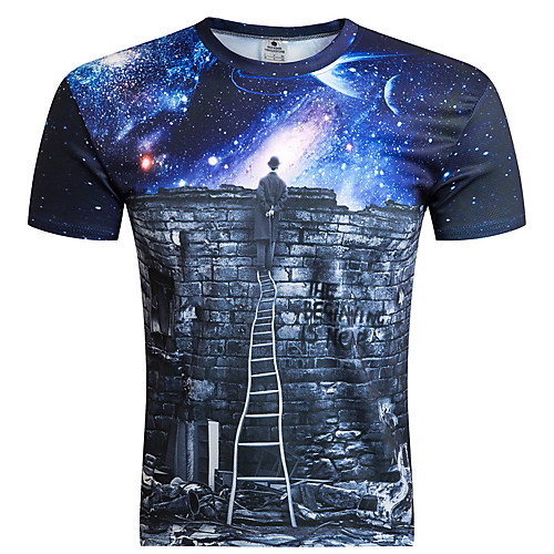 

Men's Plus Size Galaxy 3D Print Slim T-shirt Round Neck Blue