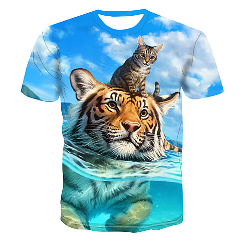 

Men's Animal T-shirt Round Neck Blue