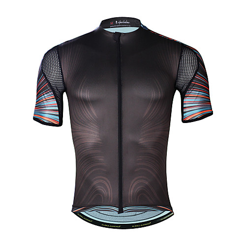 

ILPALADINO Men's Short Sleeve Cycling Jersey Elastane Brown Rainbow Bike Jersey Top UV Resistant Quick Dry Moisture Wicking Sports Clothing Apparel