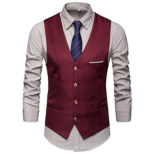 

Men's Vest V Neck Polyester Black / Wine / Navy Blue / Slim