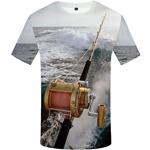 

Men's Plus Size Machine Print T-shirt Round Neck Rainbow