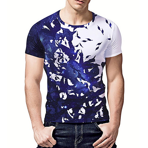 

Men's T-shirt - Color Block Round Neck Blue