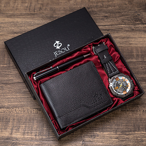 

Men's Dress Watch Analog Quartz Gift Set Casual Chronograph Cute Creative / Two Years / Leather