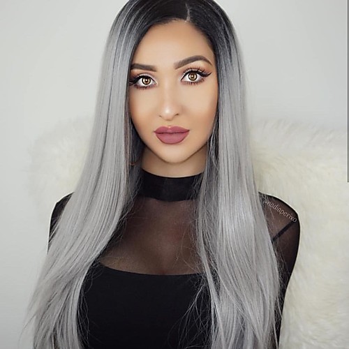 

Synthetic Wig kinky Straight Natural Straight Bob Middle Part Wig Long Black / White Synthetic Hair 24 inch Women's Synthetic Ombre Hair Natural Hairline Black White BLONDE UNICORN