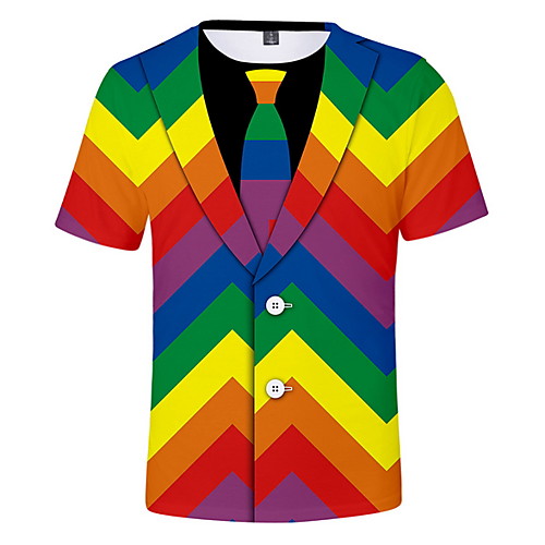 

Men's Graphic Simulation Print T-shirt Daily Casual Round Neck Black / Rainbow / Summer / Short Sleeve