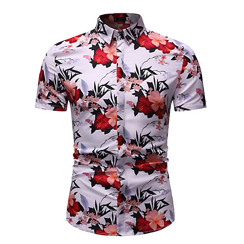 

Men's Shirt Graphic Floral Print Short Sleeve Athleisure Tops Basic Streetwear Rainbow