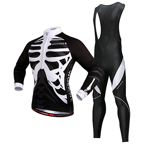 

WOSAWE Men's Long Sleeve Cycling Jersey with Bib Tights Winter Fleece Silicone Black Skeleton Bike Thermal Warm Fleece Lining Sports Skeleton Mountain Bike MTB Road Bike Cycling Clothing Apparel