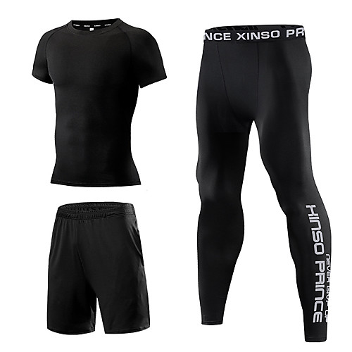 

Men's Patchwork Activewear Set Workout Outfits Athletic Athleisure Short Sleeve 3pcs Breathable Quick Dry Soft Fitness Gym Workout Running Active Training Jogging Sportswear Outfit Set Clothing Suit