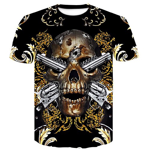 

Men's Plus Size 3D Graphic Print Slim T-shirt Round Neck Black / Skull