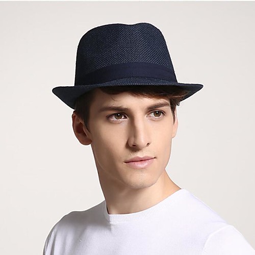 

Men's Active 1930s Linen Straw Straw Hat-Solid Colored Summer Black Beige