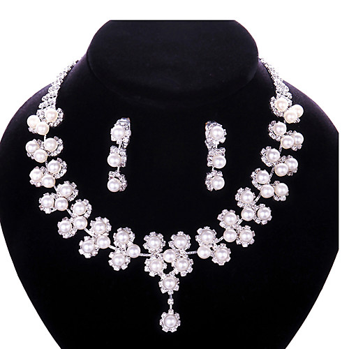 

Women's Drop Earrings Pendant Necklace Bridal Jewelry Sets Classic Flower Stylish Classic Imitation Pearl Rhinestone Silver Plated Earrings Jewelry White For Wedding Party 1 set / Y Necklace