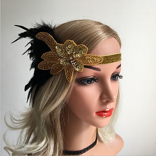 

The Great Gatsby Charleston Vintage 1920s Flapper Headband Women's Feather Costume Head Jewelry Black / GoldenBlack Vintage Cosplay Party Prom Sleeveless