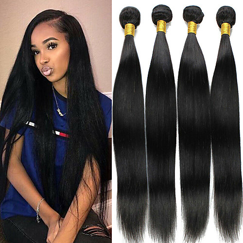 

4 Bundles Brazilian Hair Straight Remy Human Hair 400 g Natural Color Hair Weaves / Hair Bulk Bundle Hair One Pack Solution 8-28 inch Natural Color Human Hair Weaves Life Soft Silky Human Hair