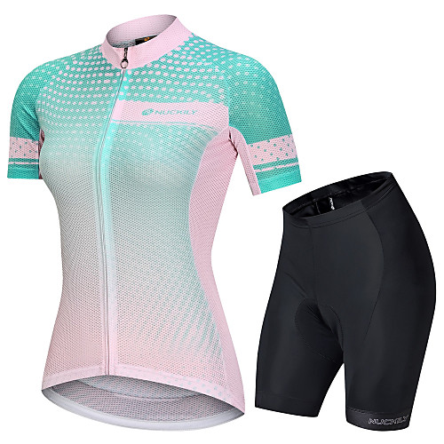 

Nuckily Women's Short Sleeve Cycling Jersey with Shorts PinkGreen Gradient Bike Clothing Suit Breathable Sports Polyester Spandex Graphic Mountain Bike MTB Road Bike Cycling Clothing Apparel