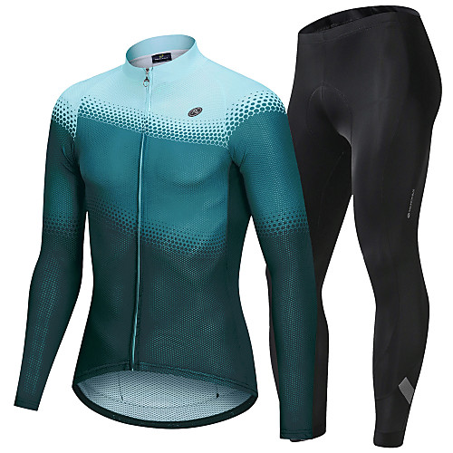 

Nuckily Men's Long Sleeve Cycling Jersey with Tights Winter Spandex Polyester Dark Gray Green Gradient Bike Clothing Suit Breathable Sports Geometric Mountain Bike MTB Road Bike Cycling Clothing