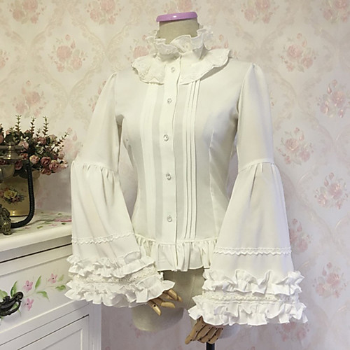 

Gothic Style Sweet Lolita Blouse / Shirt Cosplay Costume Female Japanese Cosplay Costumes White / Black Solid Colored Lace Flare Cuff Sleeve Long Sleeve