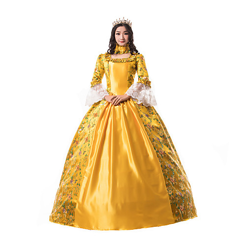 

Princess Maria Antonietta Floral Style Rococo Victorian Renaissance Vacation Dress Dress Party Costume Masquerade Prom Dress Women's Lace Costume Yellow Vintage Cosplay Christmas Halloween Party