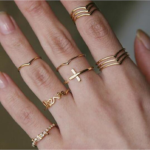 

Women's Ring Ring Set Midi Rings 11pcs Gold Rhinestone Alloy Simple European Trendy Daily Carnival Jewelry Classic Cross Letter Cool