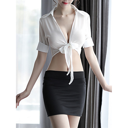 

Women's Uniforms & Cheongsams / Suits Nightwear - Cut Out Solid Colored White Black L XL XXL