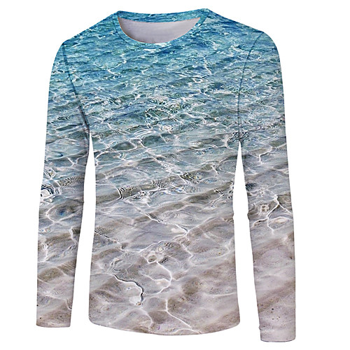 

Men's Plus Size Beer T-shirt Basic Daily Wear Round Neck Blue / Long Sleeve