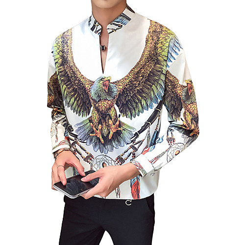 

Men's Geometric Animal Print Shirt Elegant Street chic Going out Casual / Daily Standing Collar White / Black / Long Sleeve