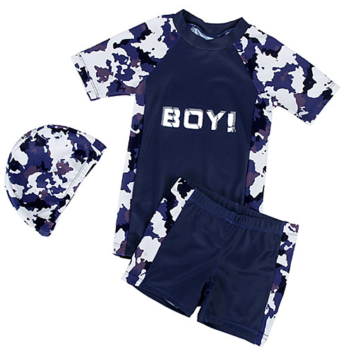 

Boys' Two Piece Swimsuit Elastane Swimwear Breathable Quick Dry Short Sleeve 2-Piece - Swimming Surfing Water Sports Patchwork Autumn / Fall Spring Summer / Micro-elastic / Kid's