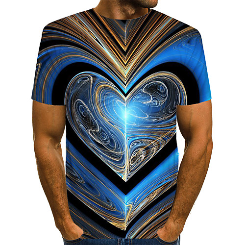 

Men's Graphic Print T-shirt Street chic Exaggerated Daily Wear Club Round Neck Blue / Short Sleeve