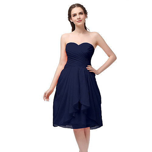 

A-Line Minimalist Elegant Homecoming Cocktail Party Dress Sweetheart Neckline Sleeveless Knee Length Chiffon with Ruched 2021