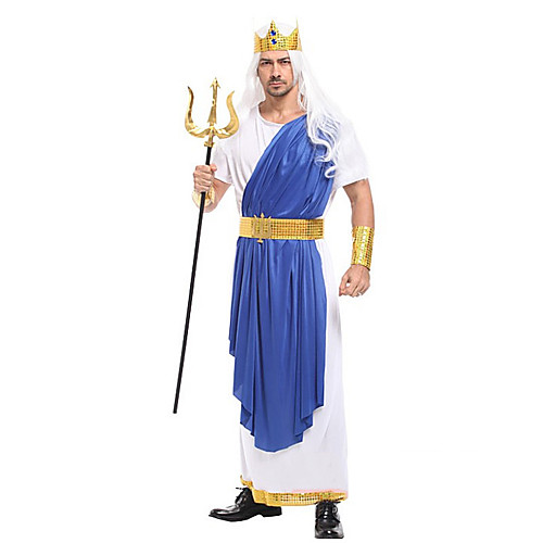 

Sea King Poseidon Cosplay Costume Masquerade Adults' Men's Cosplay Halloween Christmas Halloween Carnival Festival / Holiday Fabric Blue Carnival Costumes Patchwork