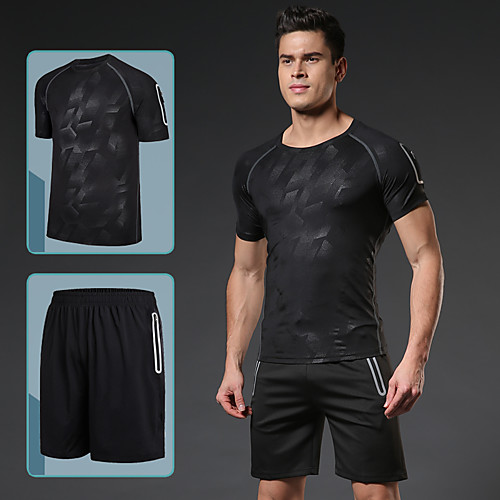 

Men's 2 Piece Activewear Set Workout Outfits Compression Suit Athletic Short Sleeve 2pcs Breathable Quick Dry Soft Fitness Gym Workout Basketball Running Sportswear Plus Size Running T-Shirt With