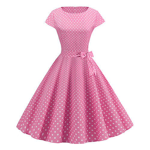 

Women's A Line Dress - Short Sleeve Print Vintage Blushing Pink S M L XL XXL